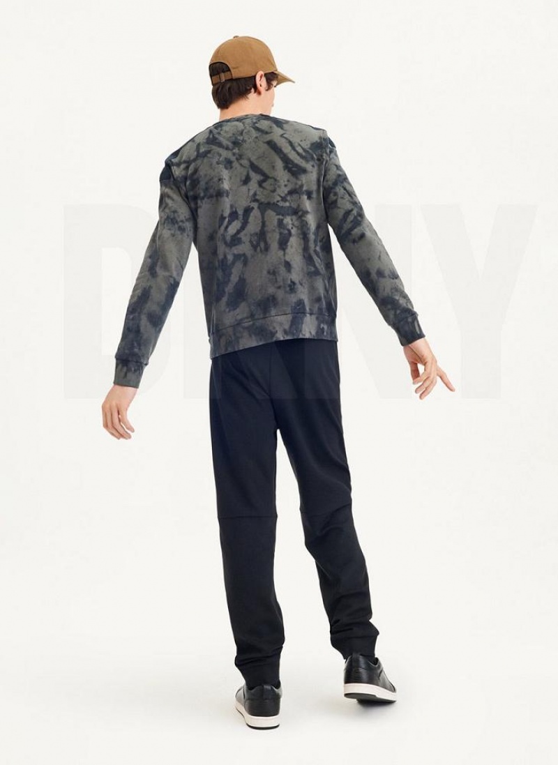 DKNY Long Sleeve Tie Dye Crewneck With Nylon Trim Men's Sweatshirts Olive / Black | Ireland_D1303