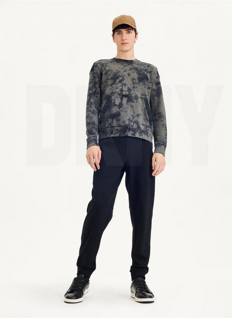 DKNY Long Sleeve Tie Dye Crewneck With Nylon Trim Men's Sweatshirts Olive / Black | Ireland_D1303