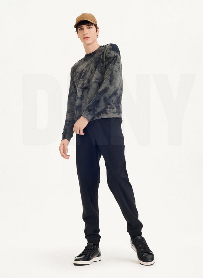 DKNY Long Sleeve Tie Dye Crewneck With Nylon Trim Men's Sweatshirts Olive / Black | Ireland_D1303