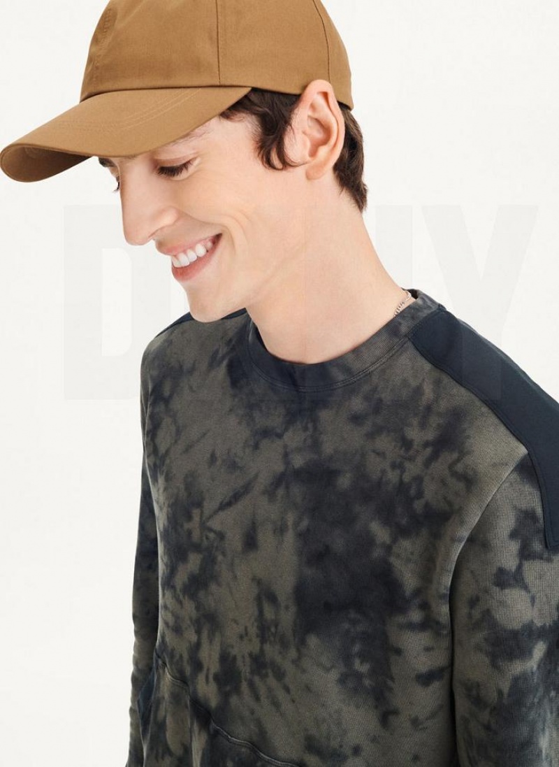 DKNY Long Sleeve Tie Dye Crewneck With Nylon Trim Men's Sweatshirts Olive / Black | Ireland_D1303