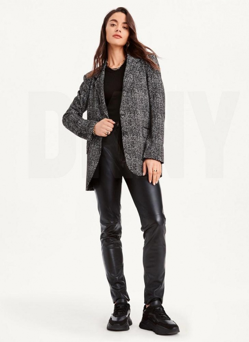 DKNY Long Sleeve Trim Tailored Women's Jackets Black White | Ireland_D0760