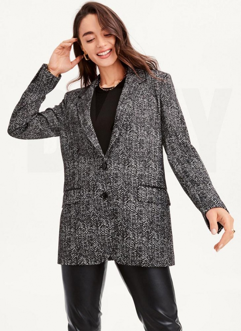 DKNY Long Sleeve Trim Tailored Women's Jackets Black White | Ireland_D0760