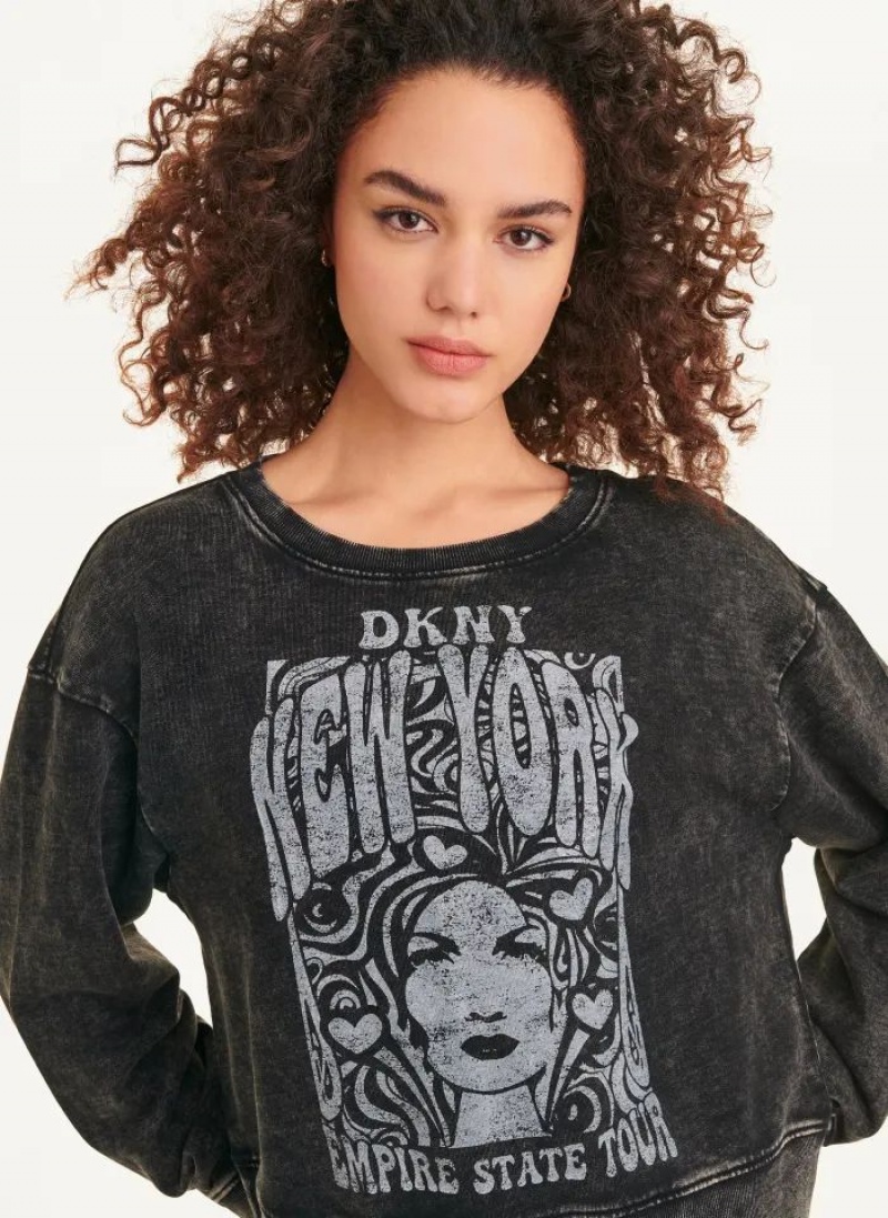 DKNY Long Sleeve With Tour Graphic Women's Sweatshirts Grey | Ireland_D1488