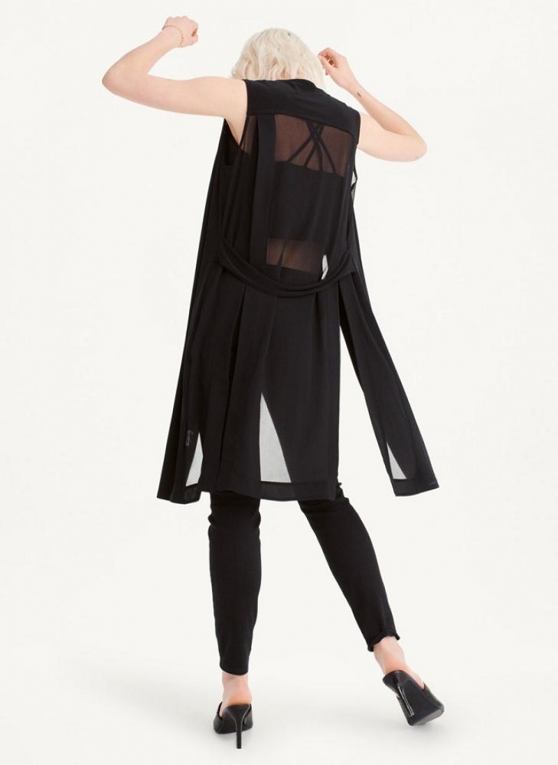 DKNY Long Vest With Sheer Back Women's Jackets Black | Ireland_D1857