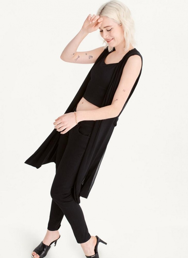 DKNY Long Vest With Sheer Back Women's Jackets Black | Ireland_D1857