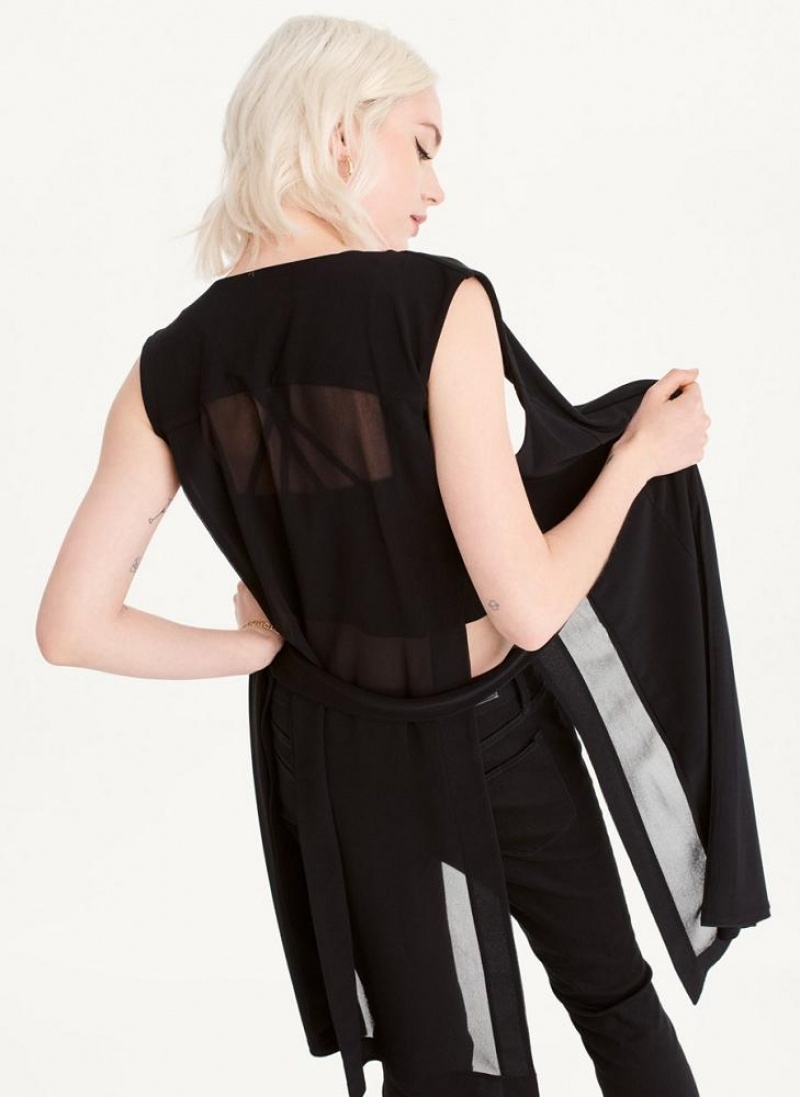 DKNY Long Vest With Sheer Back Women's Jackets Black | Ireland_D1857