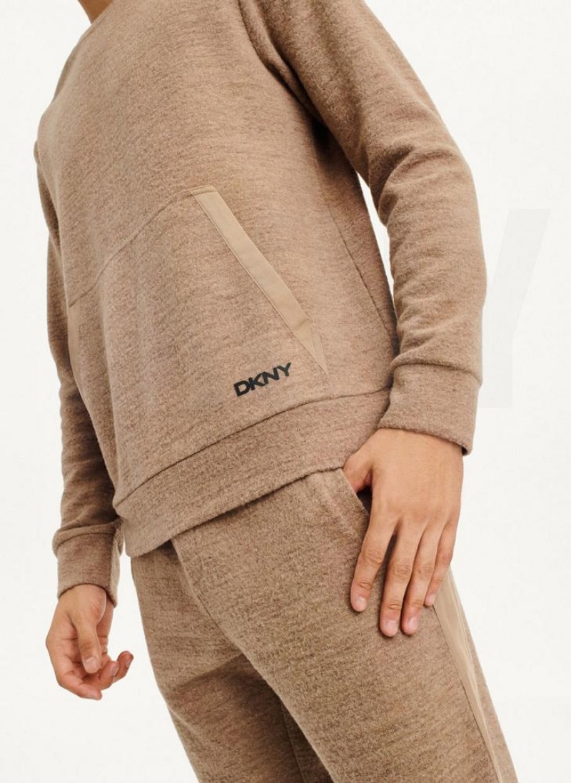 DKNY Lounge Crew Neck Men's Sweatshirts Brown | Ireland_D1713