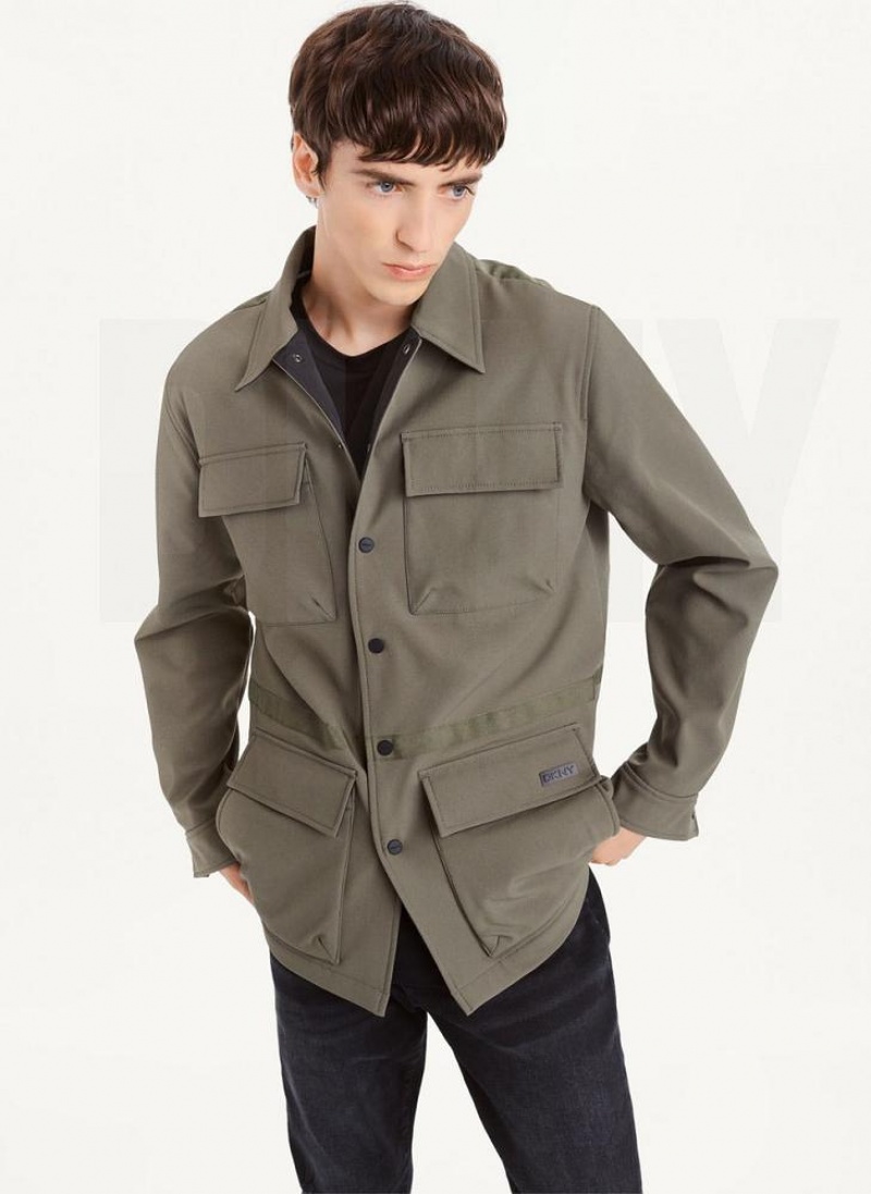 DKNY Ls Chore Tech Fleece Men\'s Jackets Olive | Ireland_D1585