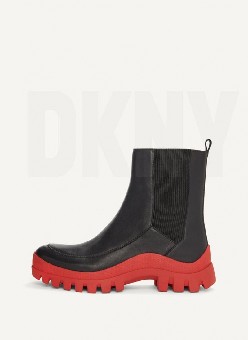 DKNY Lug Sole Chelsea Women\'s Boots Black / Red | Ireland_D0849