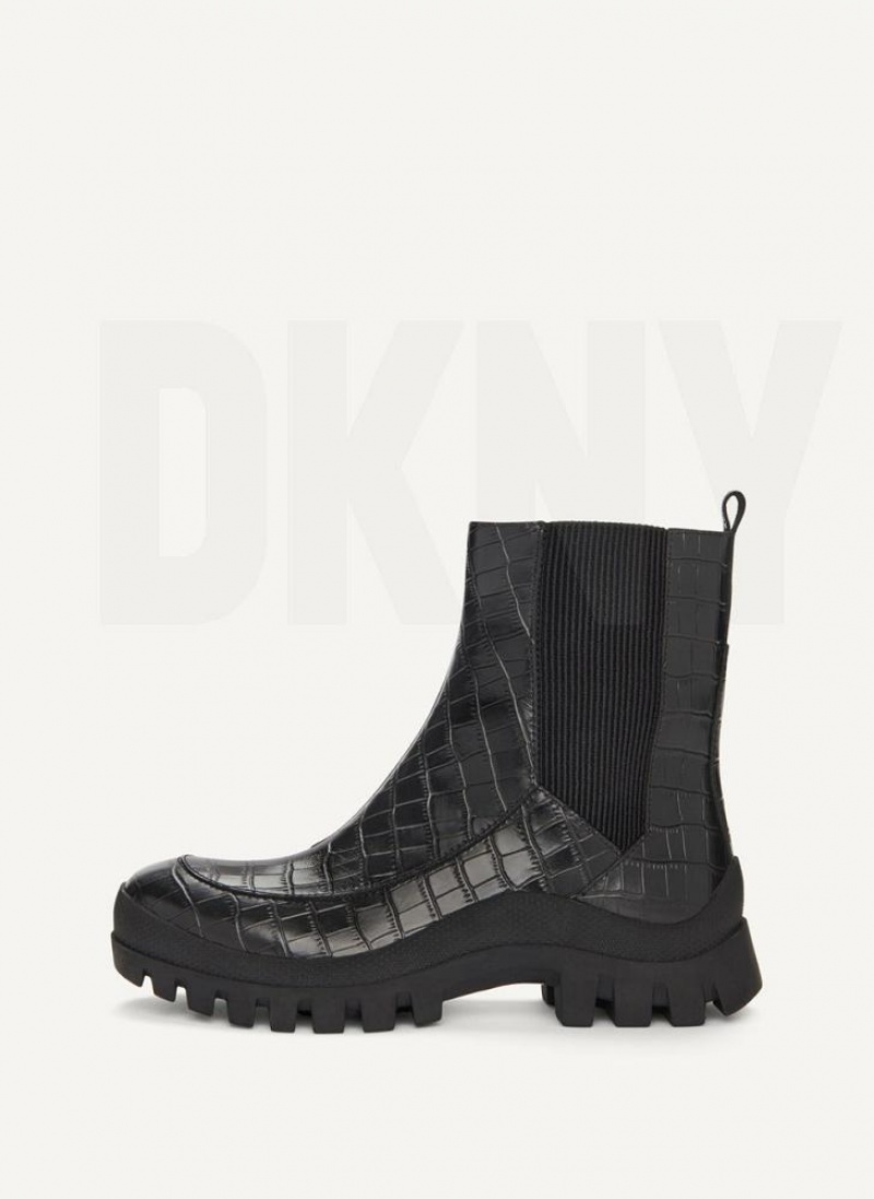 DKNY Lug Sole Croco Chelsea Women\'s Boots Black | Ireland_D0792