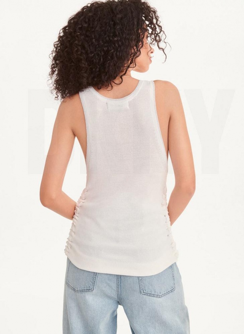 DKNY Lurex Trim Ruched Sweater Women's Tank Top White / Silver | Ireland_D1671