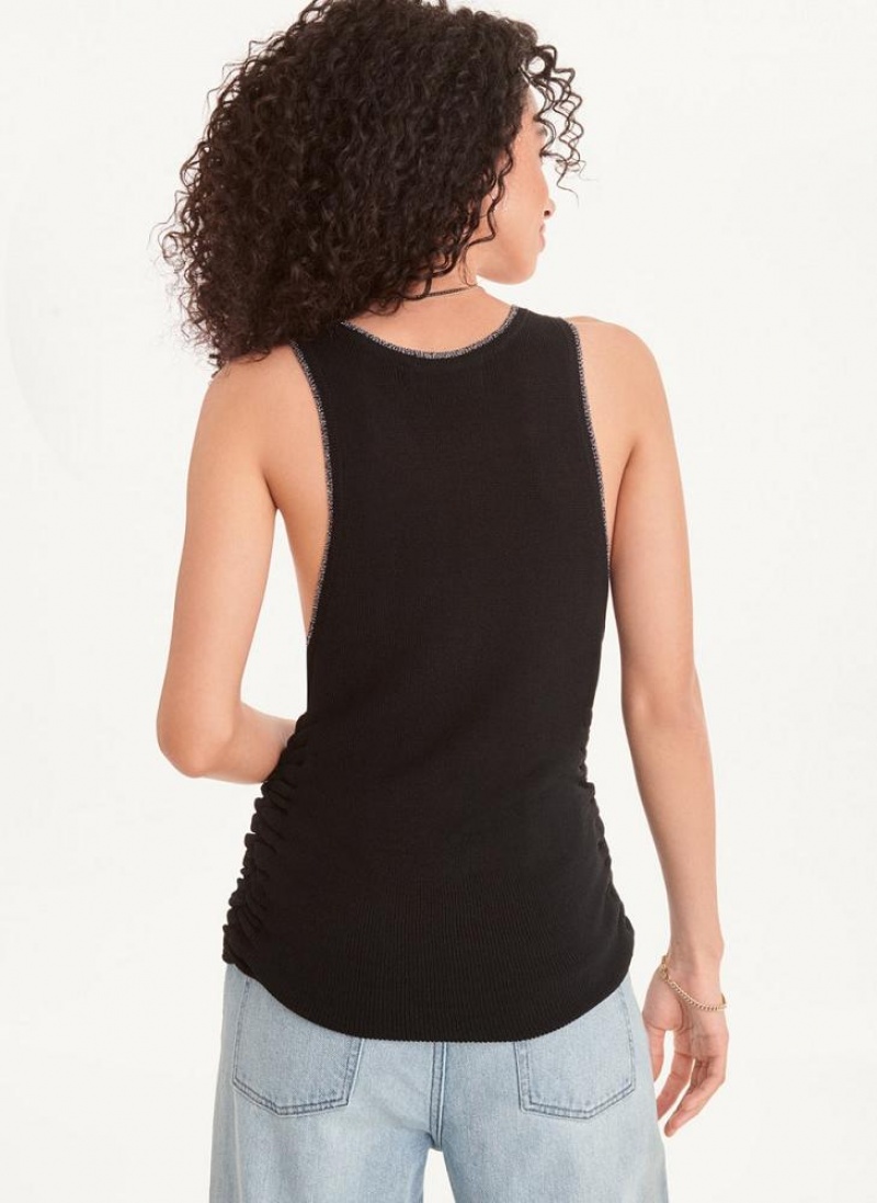 DKNY Lurex Trim Ruched Sweater Women's Tank Top Black / Silver | Ireland_D0707