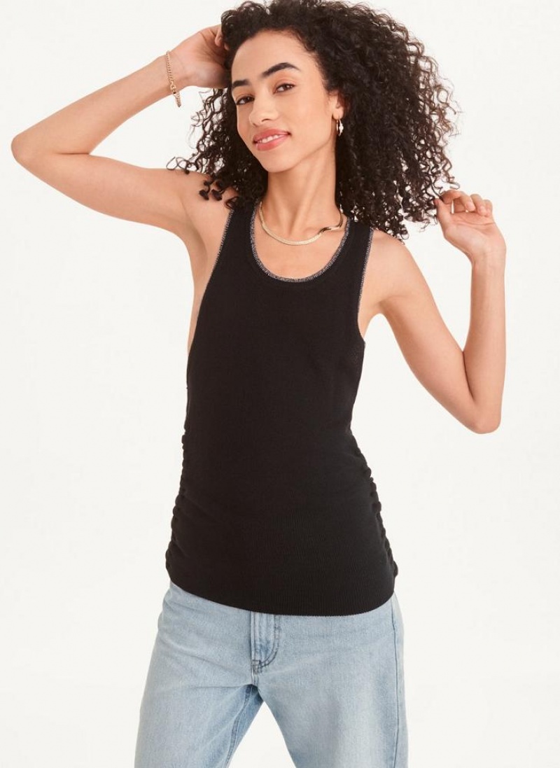 DKNY Lurex Trim Ruched Sweater Women\'s Tank Top Black / Silver | Ireland_D0707