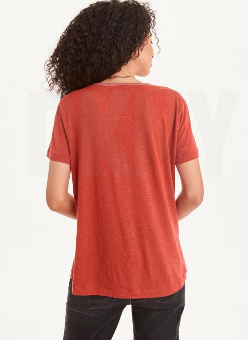 DKNY Lurex Trim Women's T Shirts Red | Ireland_D0691