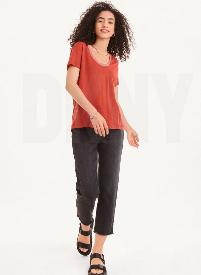 DKNY Lurex Trim Women's T Shirts Red | Ireland_D0691