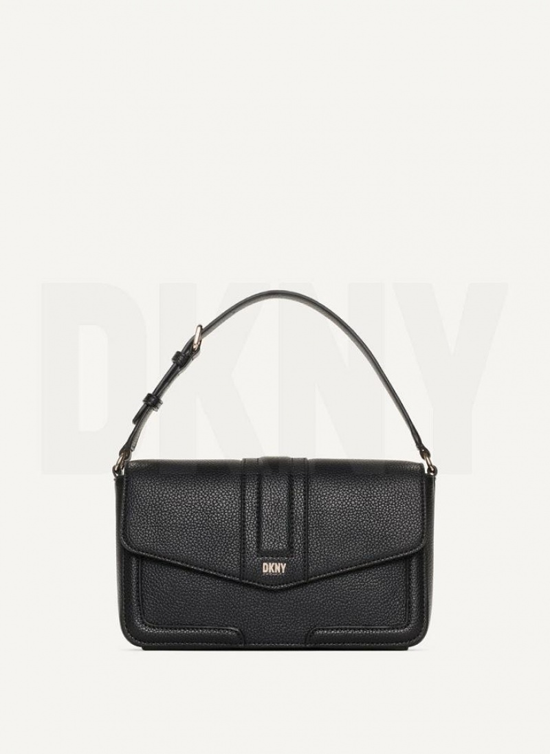 DKNY Maxxe Flap Women\'s Shoulder Bags Black / Gold | Ireland_D0182