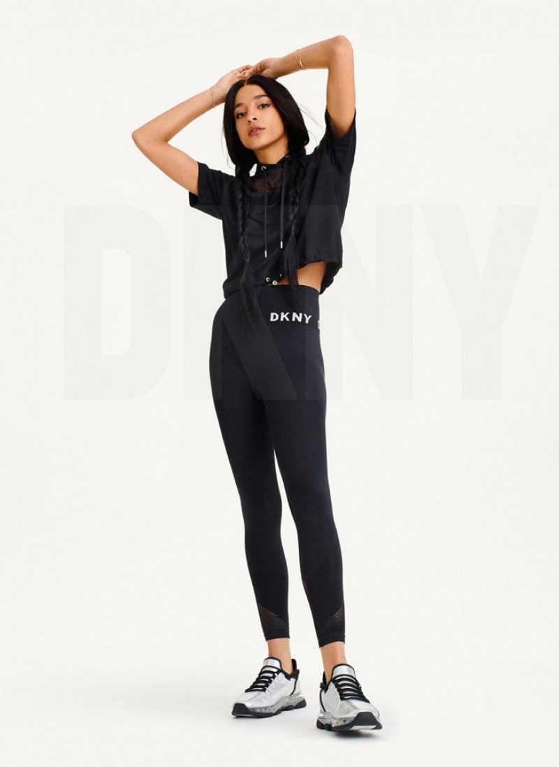 DKNY Mesh Blocked Short Sleeve Women's Hoodies Black | Ireland_D0912