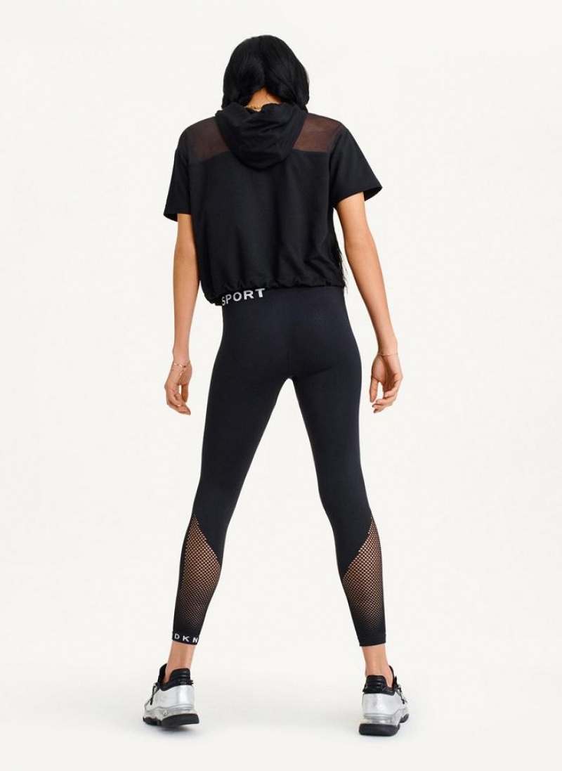 DKNY Mesh Blocked Short Sleeve Women's Hoodies Black | Ireland_D0912