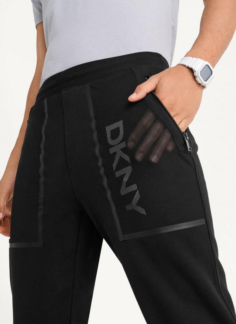 DKNY Mesh Pocket Logo Men's Pants Black | Ireland_D1288