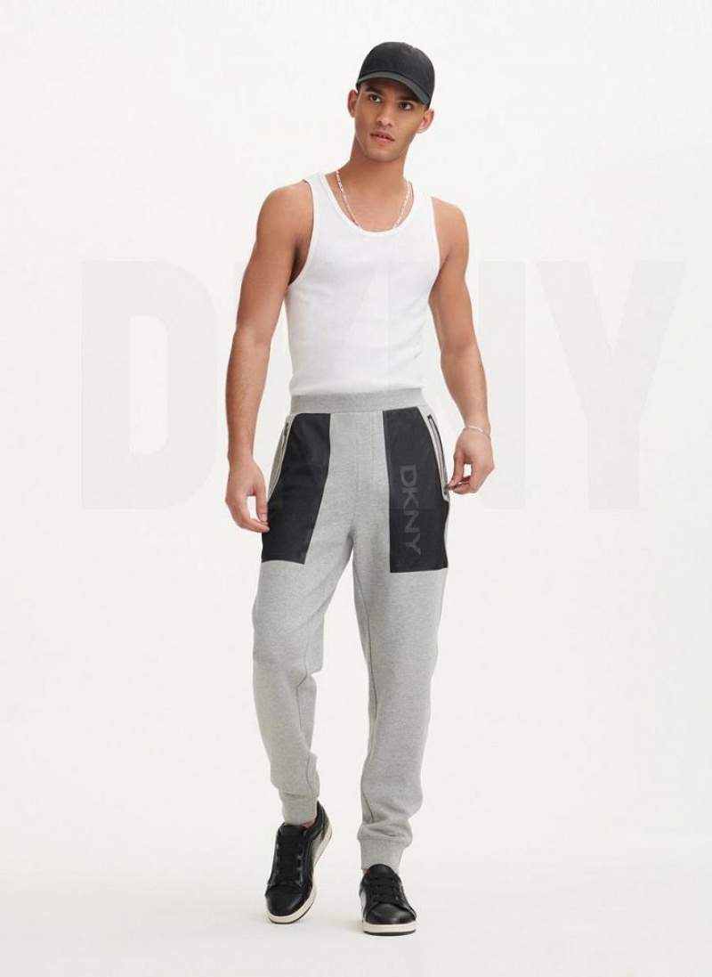 DKNY Mesh Pocket Logo Men's Pants Grey | Ireland_D1960