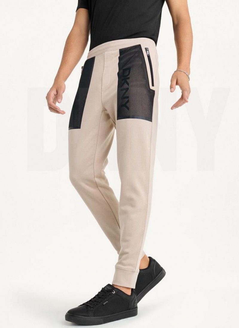 DKNY Mesh Pocket Logo Men's Pants Khaki | Ireland_D1722