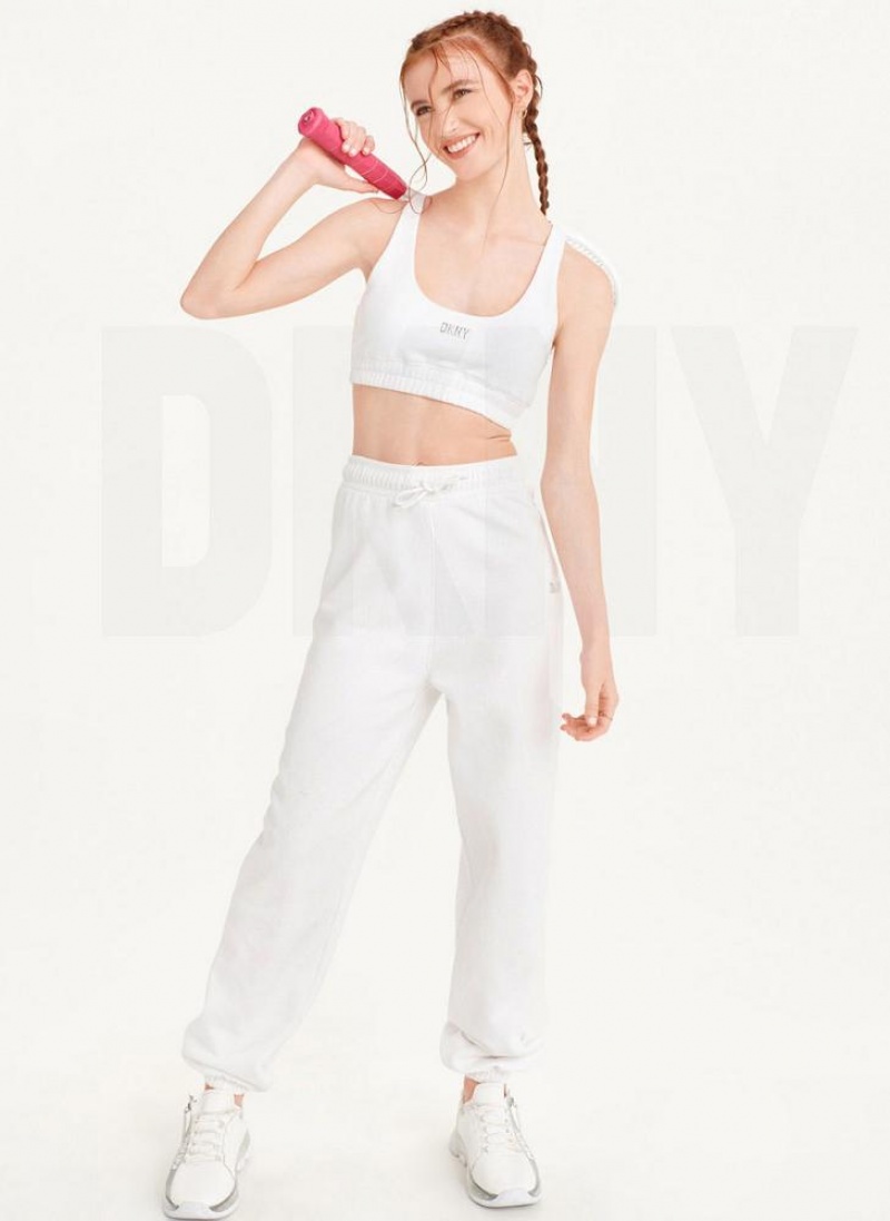 DKNY Metallic Logo Bralette Women's Tank Top White | Ireland_D0530