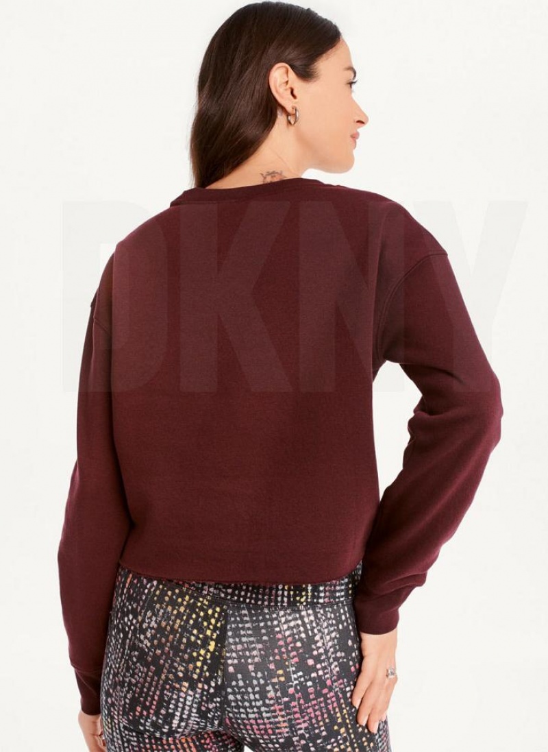 DKNY Metallic Logo Cropped Pullover Women's Sweatshirts Burgundy | Ireland_D0283