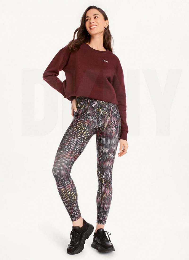 DKNY Metallic Logo Cropped Pullover Women's Sweatshirts Burgundy | Ireland_D0283