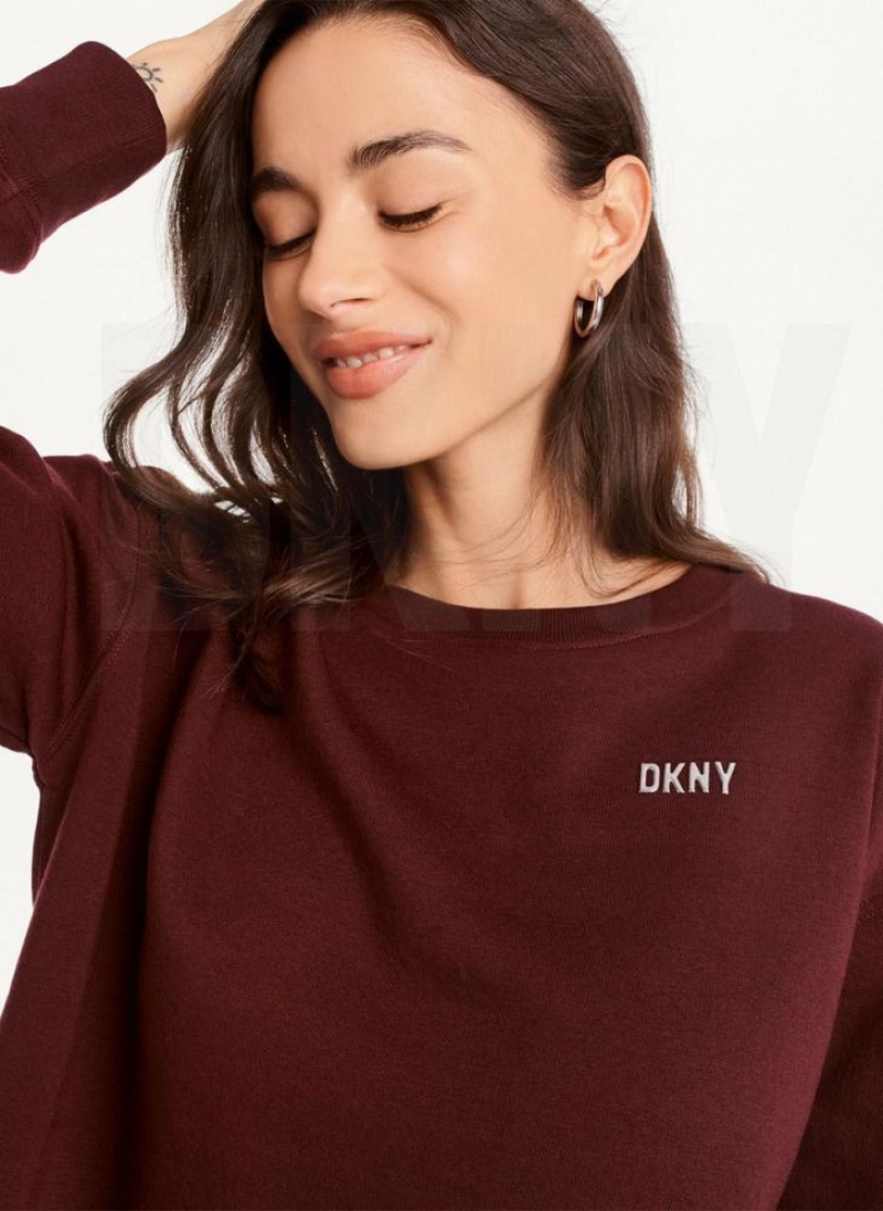 DKNY Metallic Logo Cropped Pullover Women's Sweatshirts Burgundy | Ireland_D0283