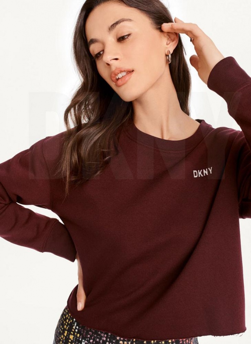 DKNY Metallic Logo Cropped Pullover Women\'s Sweatshirts Burgundy | Ireland_D0283