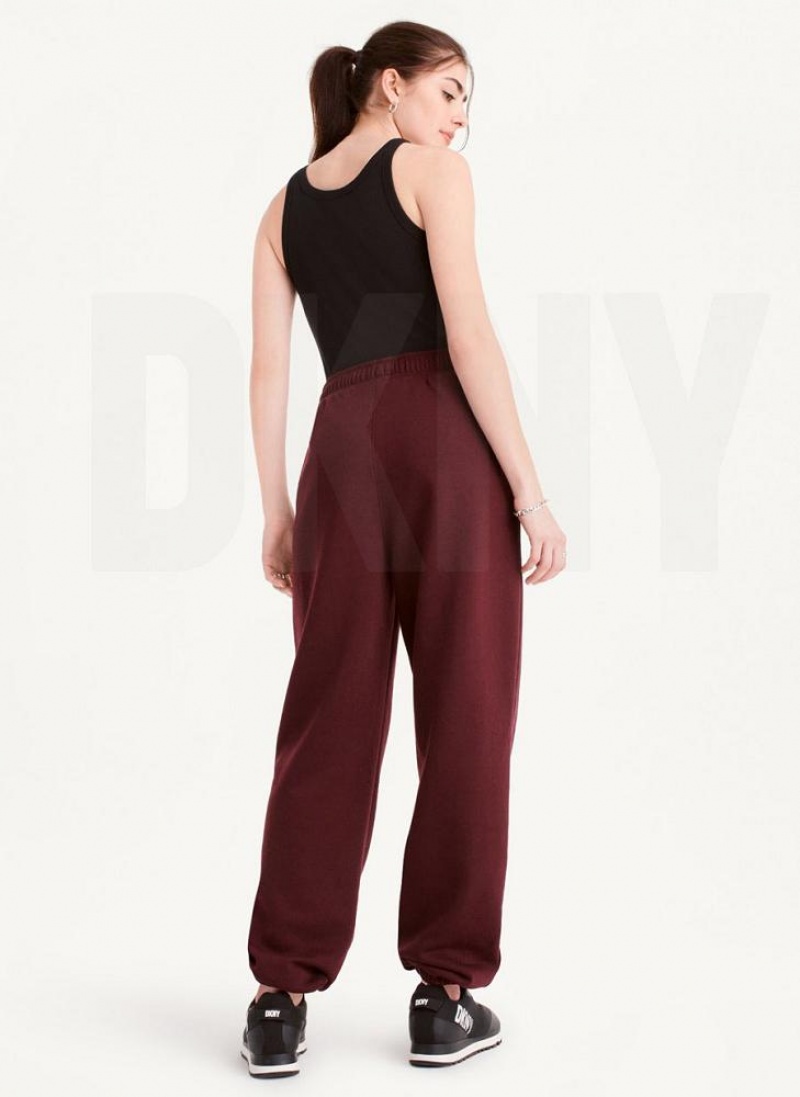 DKNY Metallic Logo Everyday Women's Joggers Burgundy | Ireland_D1048