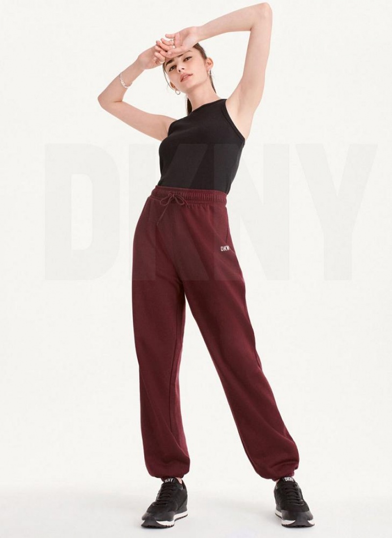 DKNY Metallic Logo Everyday Women's Joggers Burgundy | Ireland_D1048