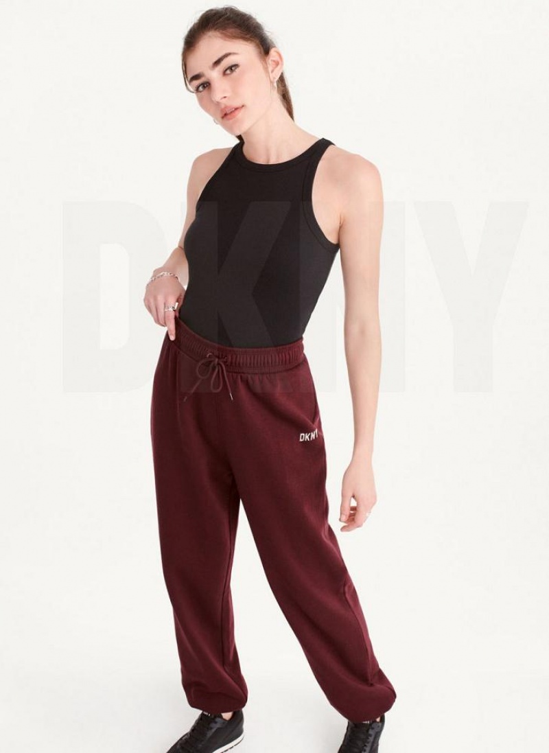 DKNY Metallic Logo Everyday Women's Joggers Burgundy | Ireland_D1048