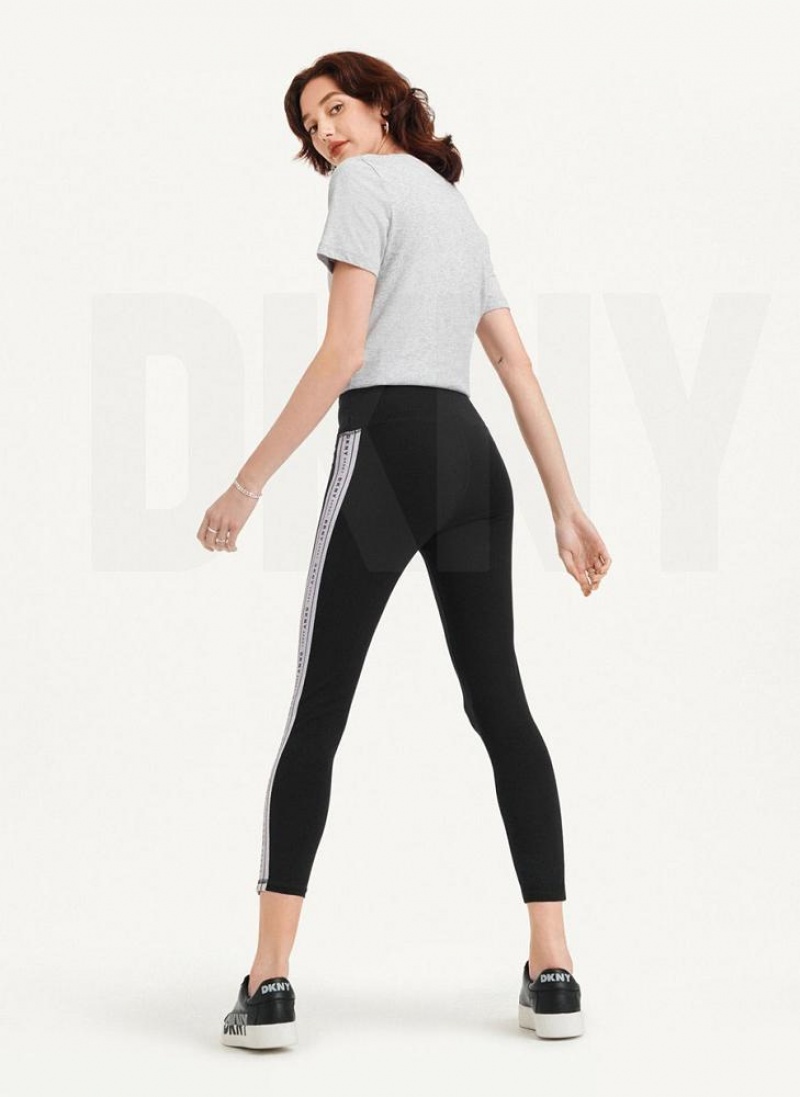 DKNY Metallic Logo Tape Women's Leggings Silver | Ireland_D1148