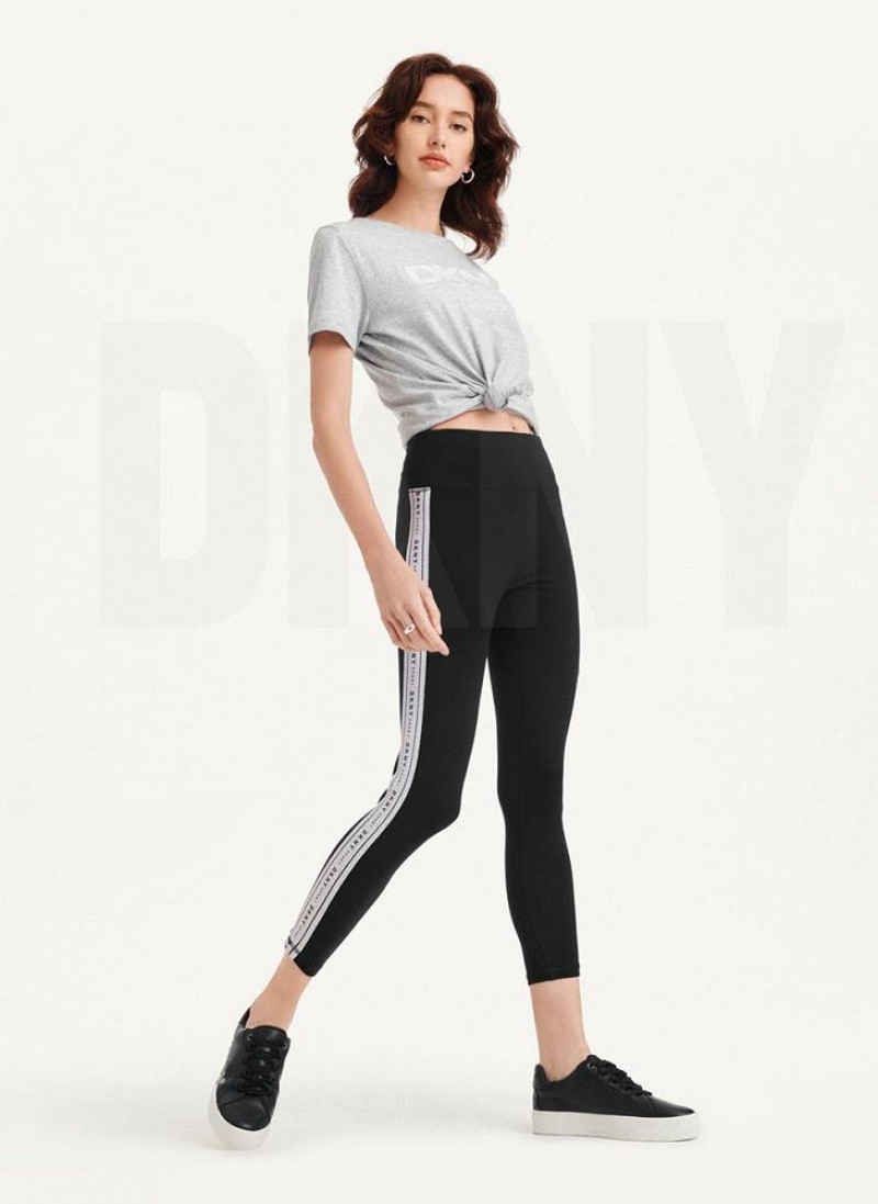 DKNY Metallic Logo Tape Women's Leggings Silver | Ireland_D1148