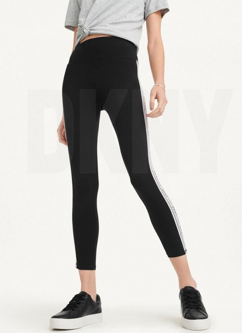 DKNY Metallic Logo Tape Women's Leggings Silver | Ireland_D1148