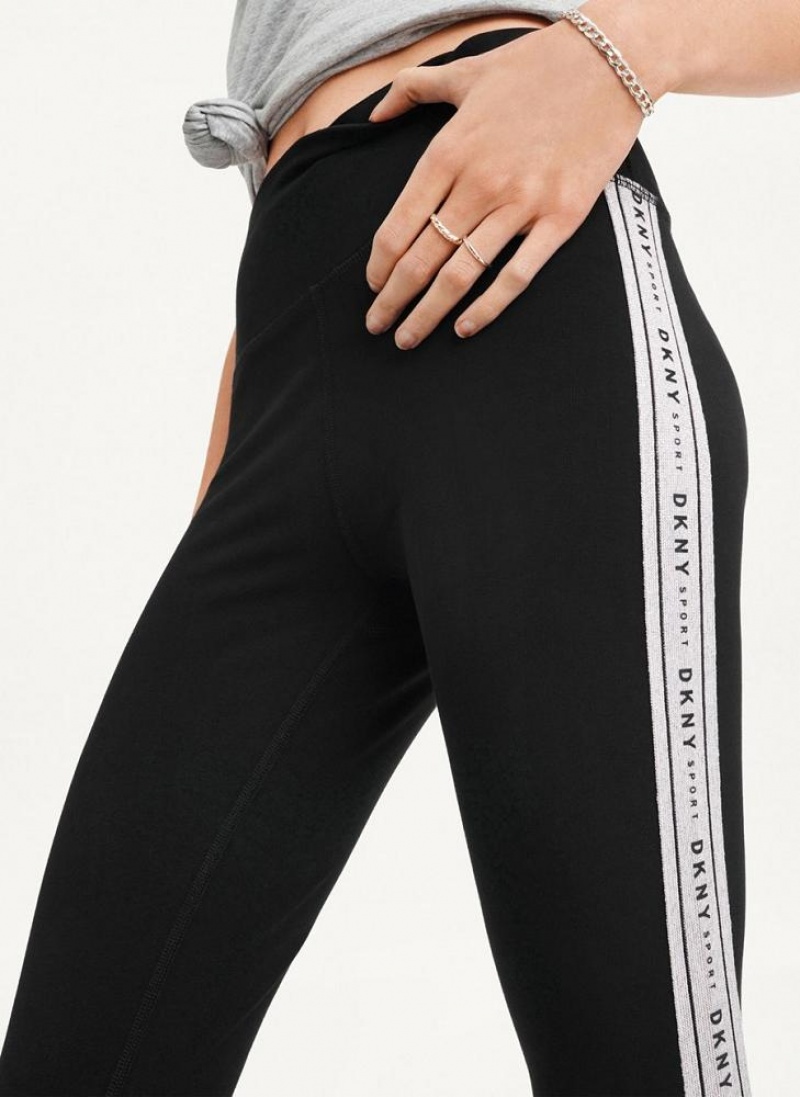 DKNY Metallic Logo Tape Women's Leggings Silver | Ireland_D1148