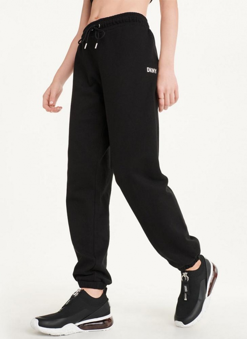 DKNY Metallic Logo Women\'s Joggers Black / Silver | Ireland_D1769