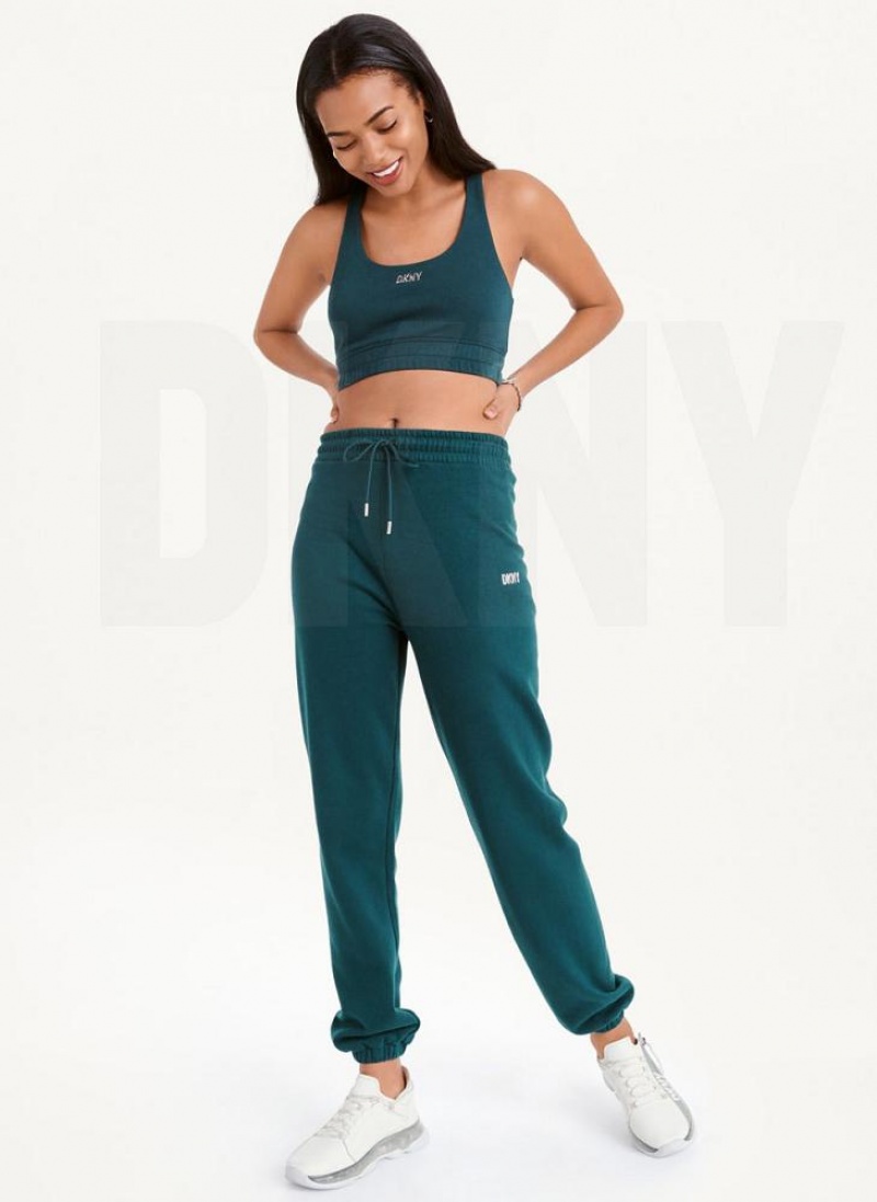 DKNY Metallic Logo Women's Joggers Dark Green | Ireland_D1625