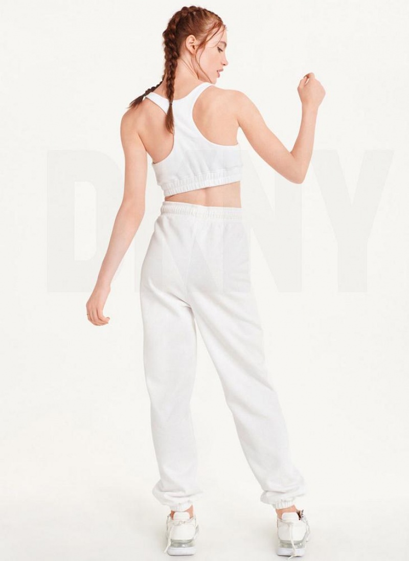 DKNY Metallic Logo Women's Joggers White | Ireland_D1472