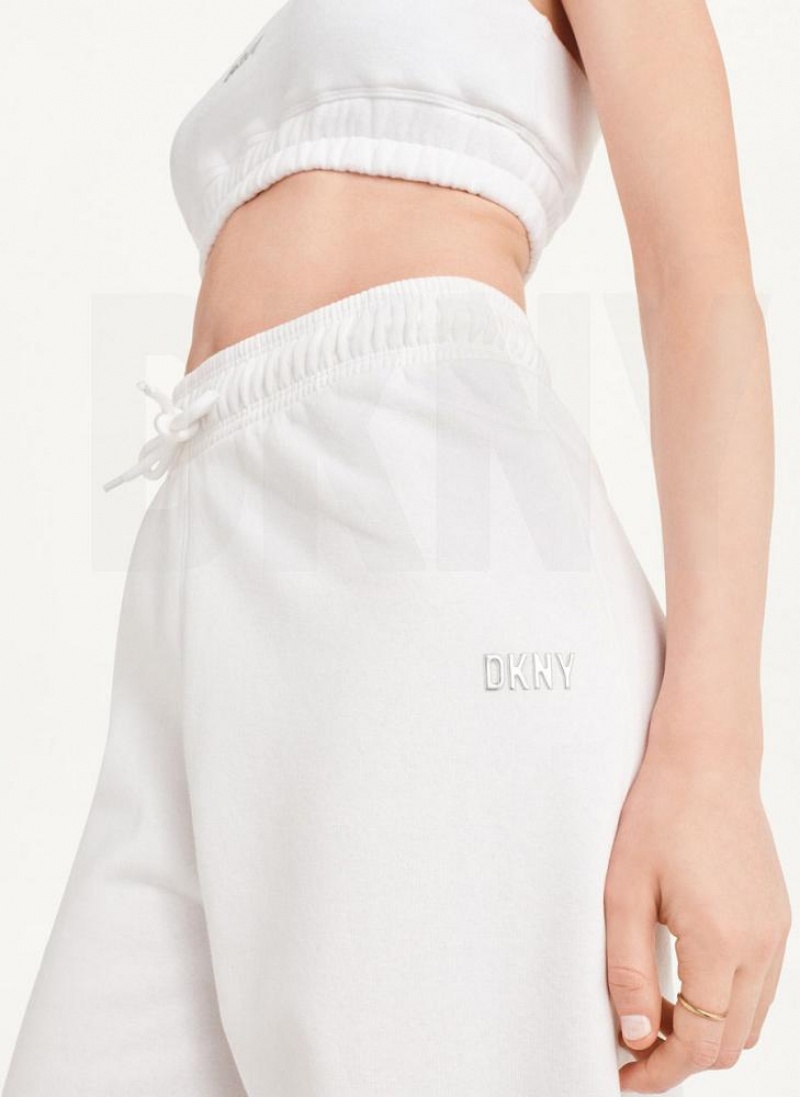 DKNY Metallic Logo Women's Joggers White | Ireland_D1472