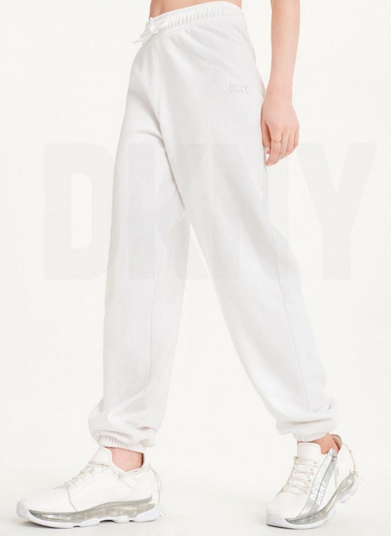 DKNY Metallic Logo Women\'s Joggers White | Ireland_D1472