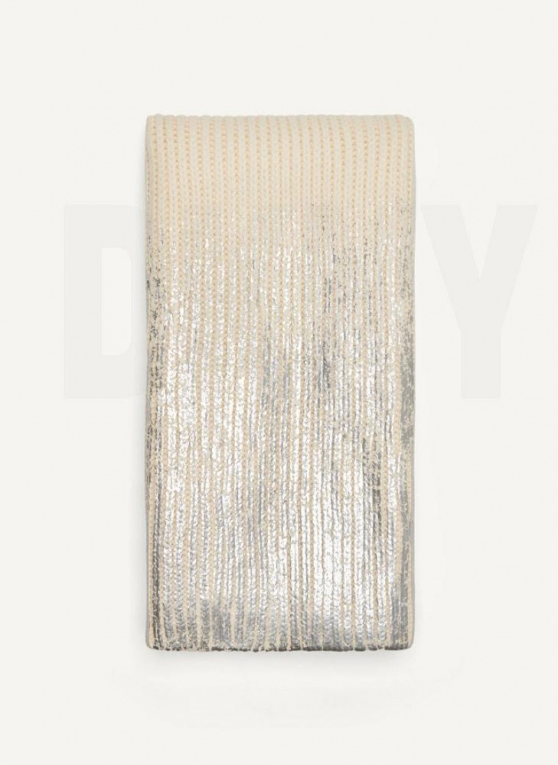 DKNY Metallic Rib Knit Oblong Women\'s Scarf White / Silver | Ireland_D1446