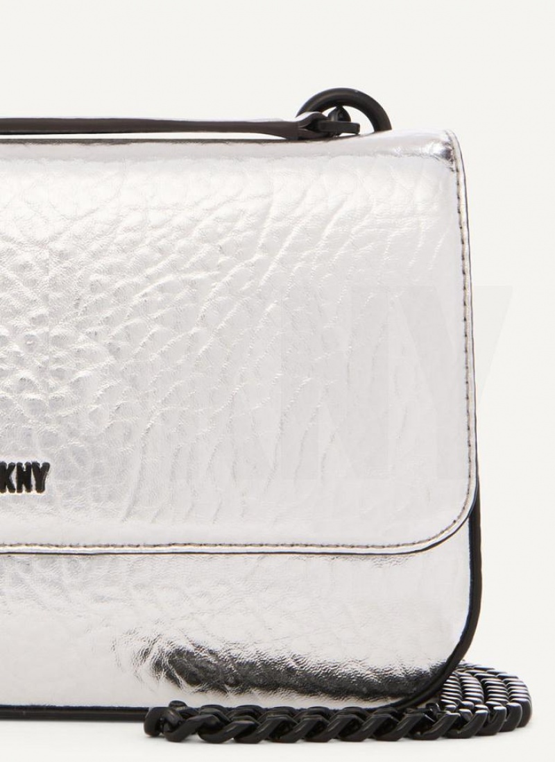 DKNY Metallic Sina Flap Women's Shoulder Bags Silver | Ireland_D0384