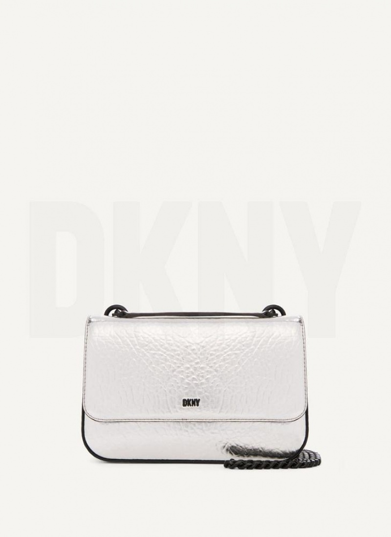 DKNY Metallic Sina Flap Women\'s Shoulder Bags Silver | Ireland_D0384