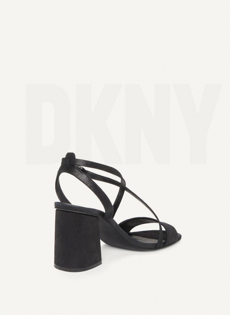 DKNY Metallic Snake Strappy Block Women's Heels Black | Ireland_D0499