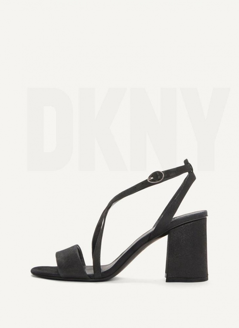 DKNY Metallic Snake Strappy Block Women\'s Heels Black | Ireland_D0499