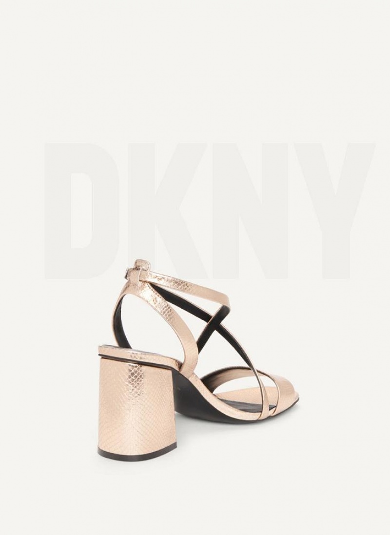 DKNY Metallic Snake Strappy Block Women's Heels Gold | Ireland_D1838