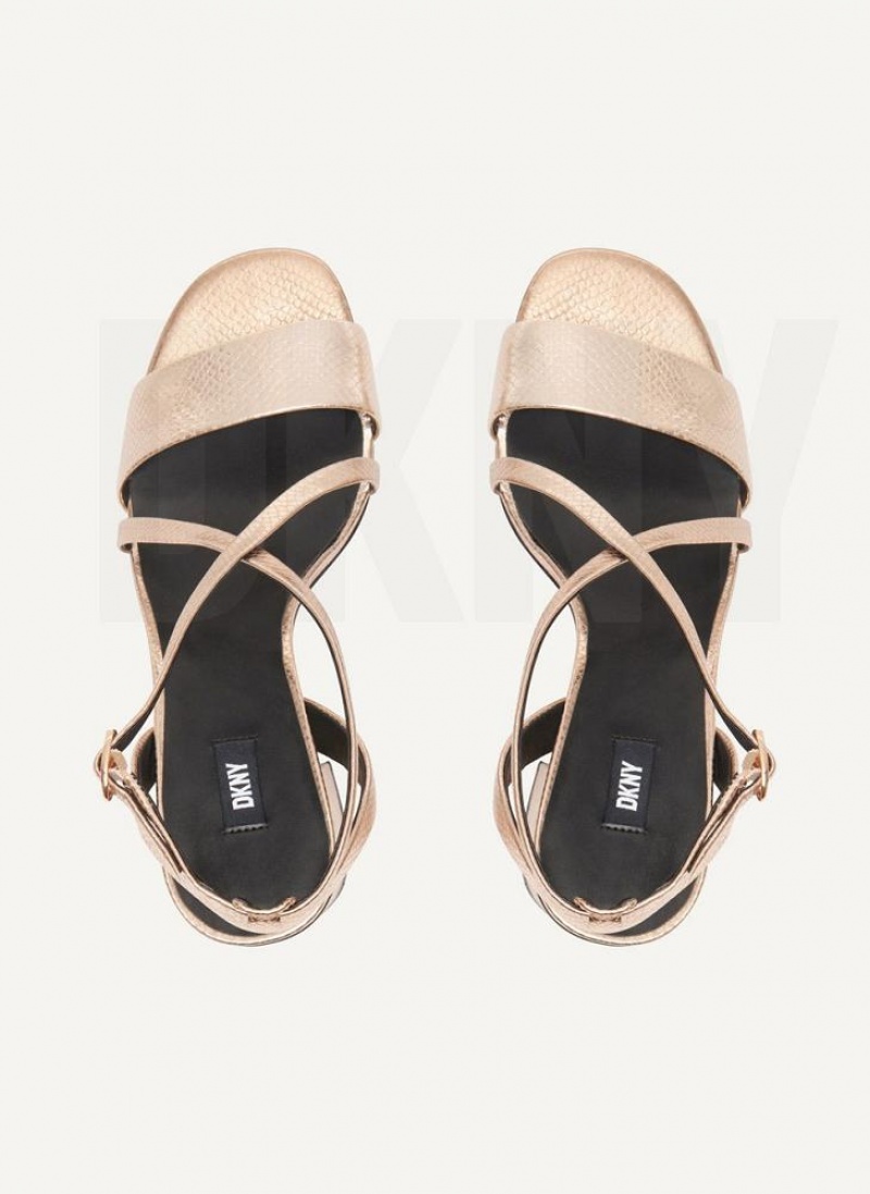 DKNY Metallic Snake Strappy Block Women's Sandals Rose Gold | Ireland_D1845