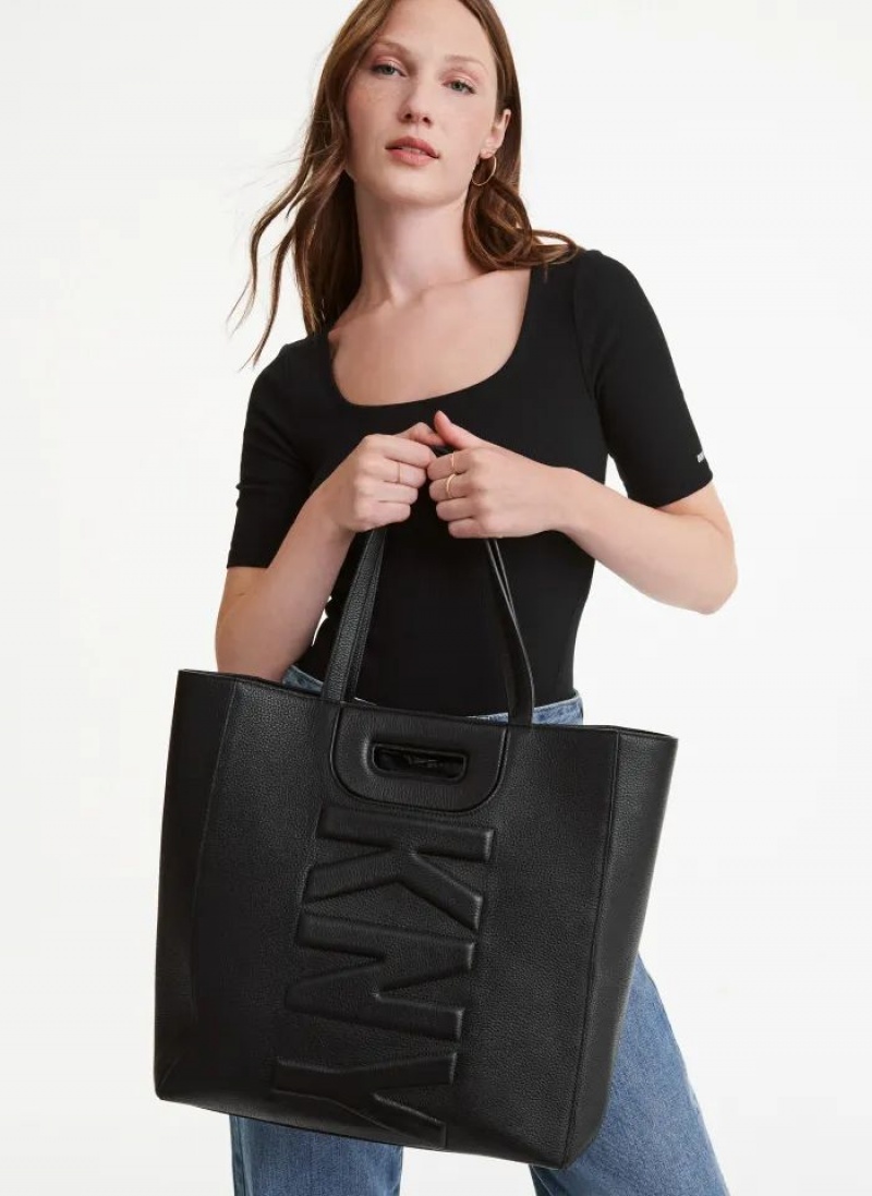 DKNY Metro Leather Editorial Women's Tote Bags Black | Ireland_D0460